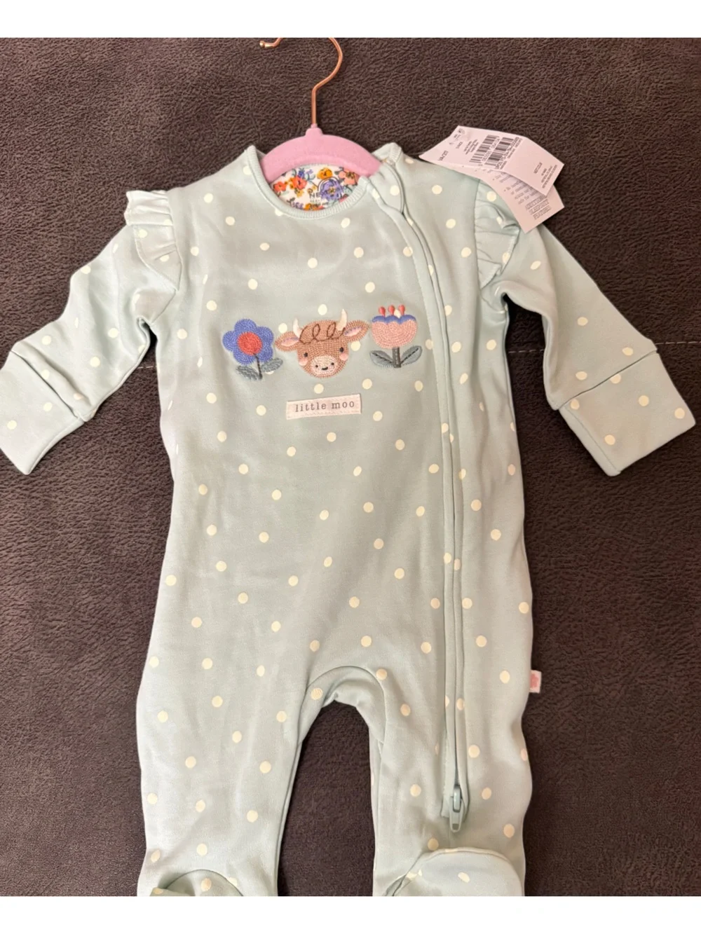 Brand Baby Mint Polka Dot 'Little Moo' Footed Pajamas